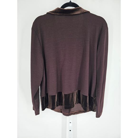 Vintage Coldwater Creek Womens Sz 1X Button Up Jacket Brown Velvet Trim - Picture 3 of 3